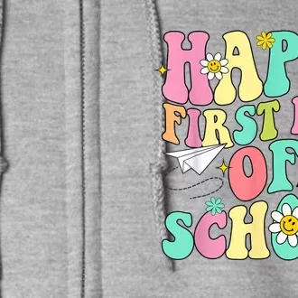 Retro Groovy Happy First Day Of School Teachers Students Kids Full Zip Hoodie