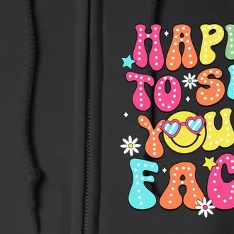 Retro Groovy Happy To See Your Face Back To School Teacher Full Zip Hoodie