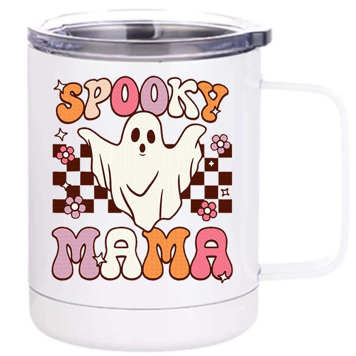 Retro Groovy Halloween Ghost Spooky Mama Costume Front & Back 12oz Stainless Steel Tumbler Cup