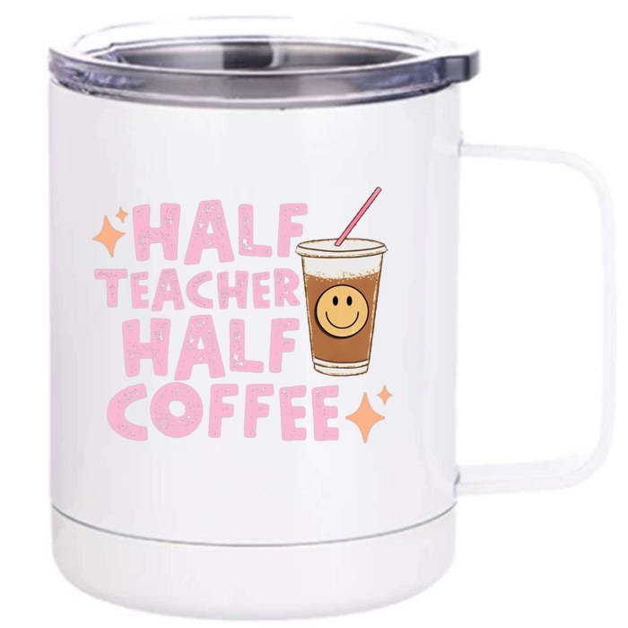 Retro Groovy Half Teacher Half Coffee Happy Teachers Day Gift Front & Back 12oz Stainless Steel Tumbler Cup