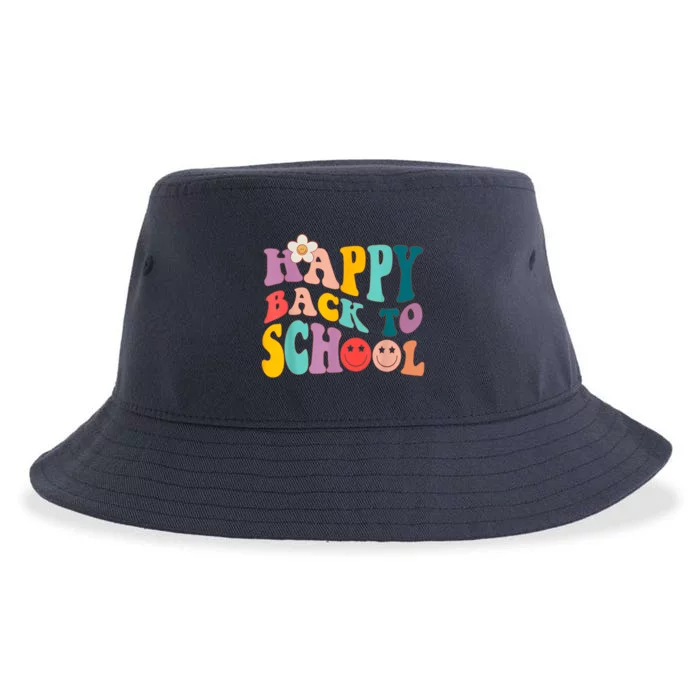 Retro Groovy Happy First Day Of School Back To School Gifts Sustainable Bucket Hat