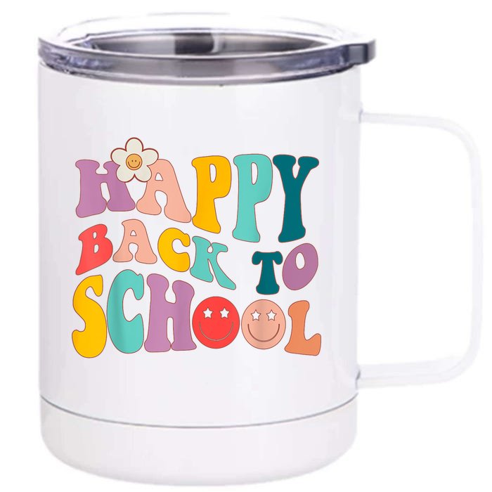 Retro Groovy Happy First Day Of School Back To School Gifts Front & Back 12oz Stainless Steel Tumbler Cup