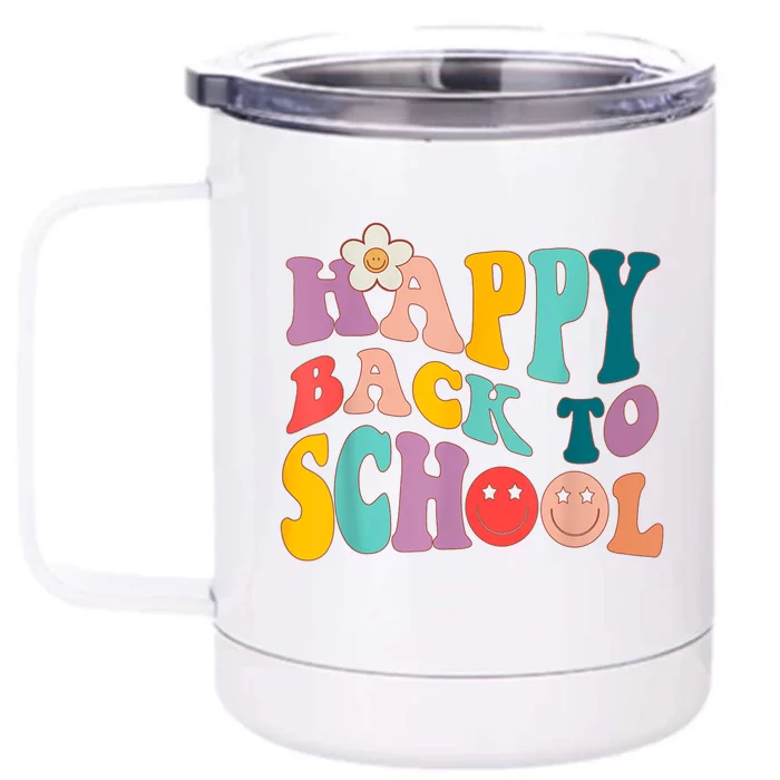 Retro Groovy Happy First Day Of School Back To School Gifts Front & Back 12oz Stainless Steel Tumbler Cup