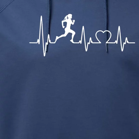 Running Girl Heartbeat 5k Marathon Female Athlete Runner Performance Fleece Hoodie