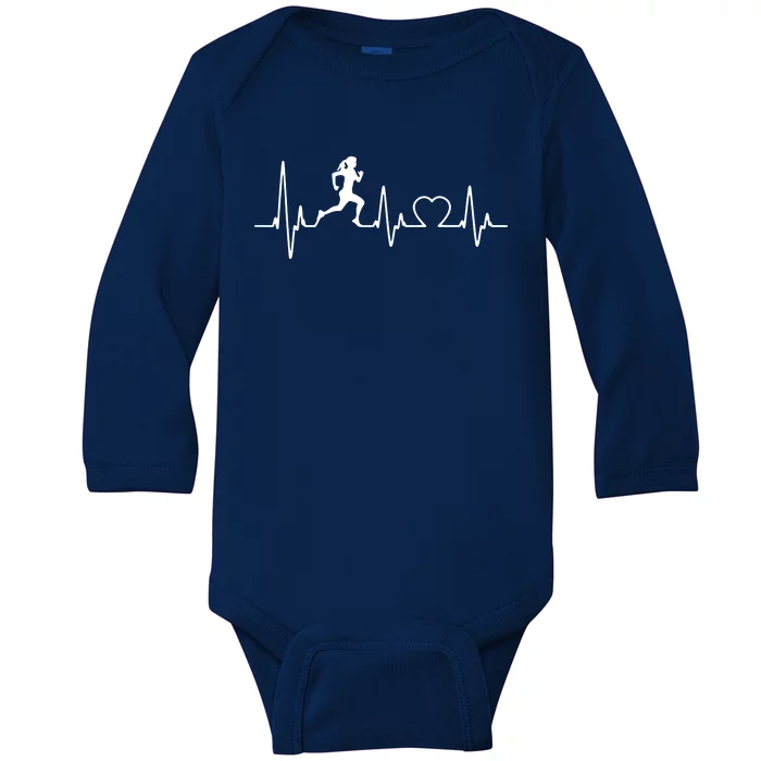 Running Girl Heartbeat 5k Marathon Female Athlete Runner Baby Long Sleeve Bodysuit