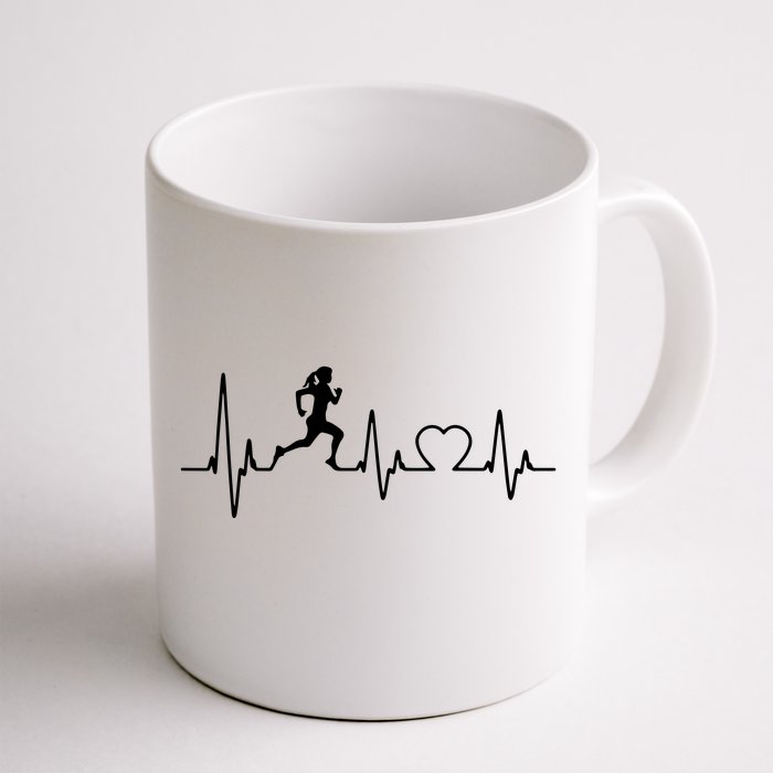 Running Girl Heartbeat 5k Marathon Female Athlete Runner Front & Back Coffee Mug