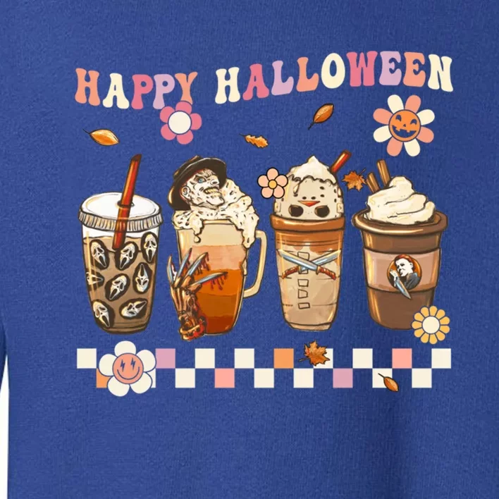 Retro Groovy Horror Fall Movie Coffee Hippie Halloween Witch Gift Toddler Sweatshirt