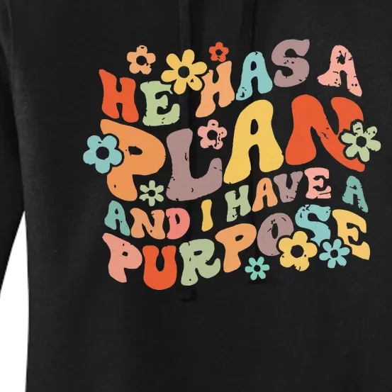 Retro Groovy He Has A Plan And I Have A Purpose Christian Women's Pullover Hoodie