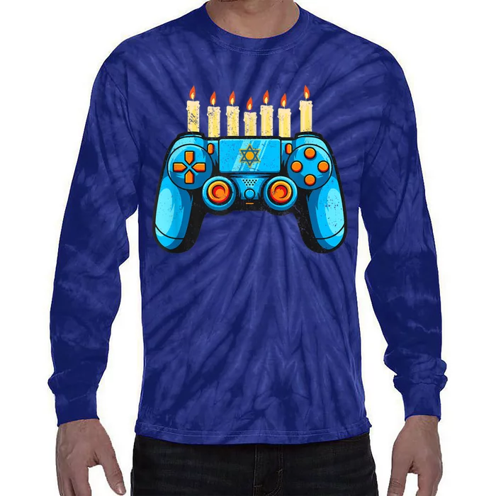 Retro Gamepad Happy Hanukkah Funny Pajama Family Matching Tie-Dye Long Sleeve Shirt