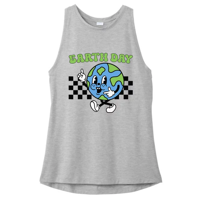 Retro Groovy Happy Earth Day Cute Earth With Earth Day Ladies Tri-Blend Wicking Tank