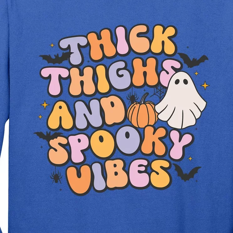 Retro Groovy Halloween Thick Thighs And Spooky Vibes Meaningful Gift Tall Long Sleeve T-Shirt