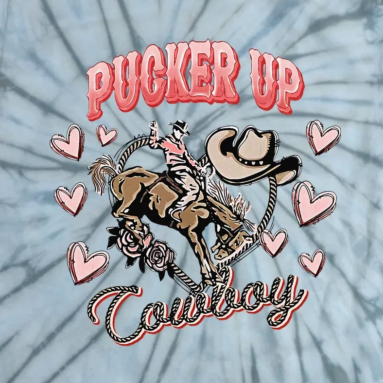 Retro Groovy Howdy Valentines Cowboy Hat Pucker Up! Tie-Dye T-Shirt