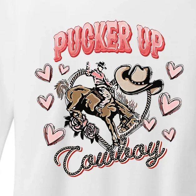 Retro Groovy Howdy Valentines Cowboy Hat Pucker Up! Womens CVC Long Sleeve Shirt