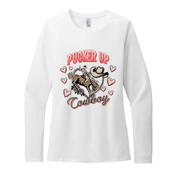 Retro Groovy Howdy Valentines Cowboy Hat Pucker Up! Womens CVC Long Sleeve Shirt