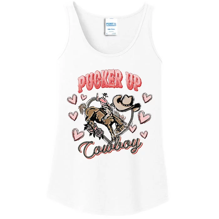 Retro Groovy Howdy Valentines Cowboy Hat Pucker Up! Ladies Essential Tank