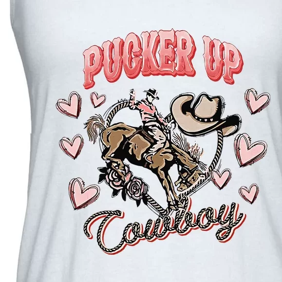 Retro Groovy Howdy Valentines Cowboy Hat Pucker Up! Ladies Essential Flowy Tank