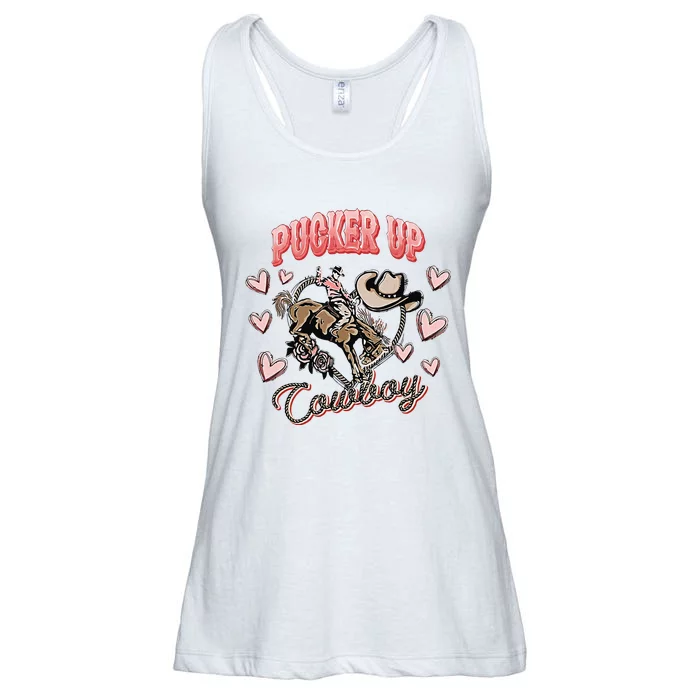 Retro Groovy Howdy Valentines Cowboy Hat Pucker Up! Ladies Essential Flowy Tank