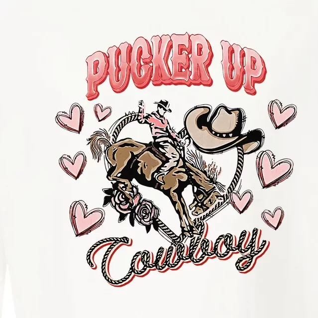 Retro Groovy Howdy Valentines Cowboy Hat Pucker Up! Cropped Pullover Crew