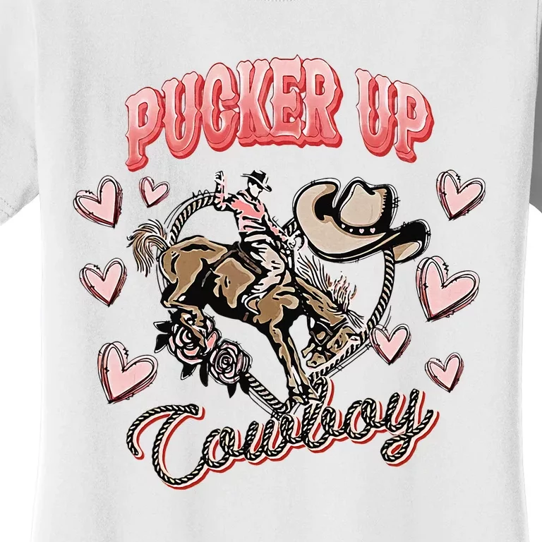 Retro Groovy Howdy Valentines Cowboy Hat Pucker Up! Women's T-Shirt