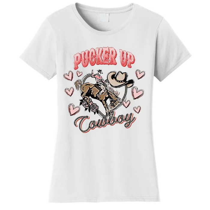 Retro Groovy Howdy Valentines Cowboy Hat Pucker Up! Women's T-Shirt