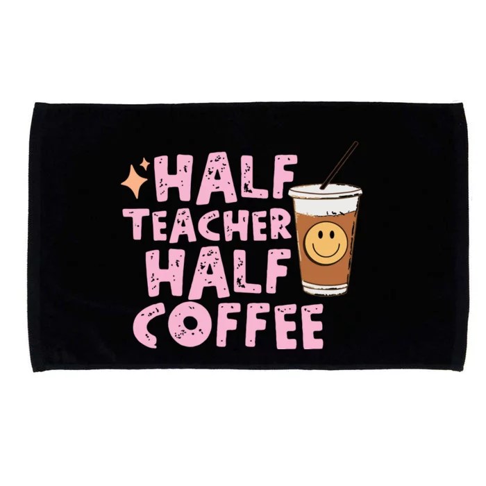 Retro Groovy Half Teacher Half Coffee Happy Teachers Day Microfiber Hand Towel