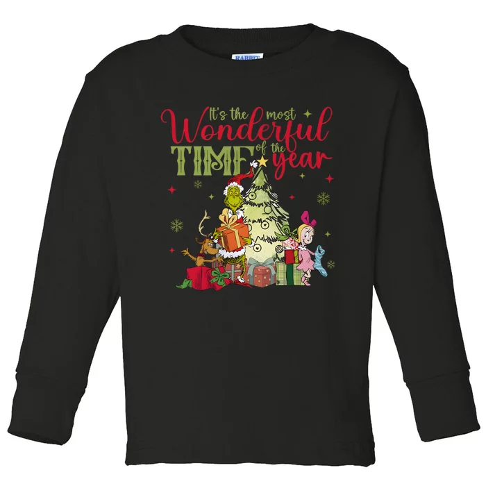 Retro Grinchmas Its The Most Wonderful Time Of The Year Toddler Long Sleeve Shirt