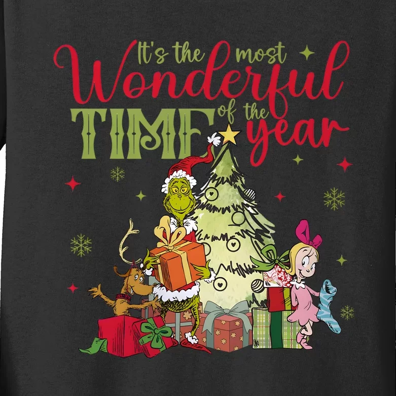 Retro Grinchmas Its The Most Wonderful Time Of The Year Kids Long Sleeve Shirt