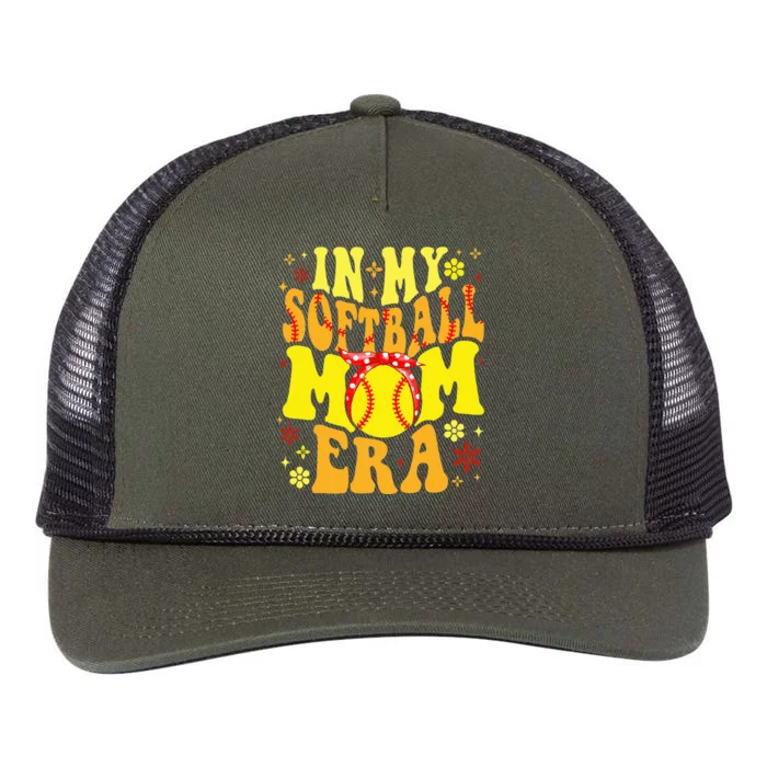 Retro Groovy In My Softball Mom Era Softball Mama Mom Life Retro Rope Trucker Hat Cap