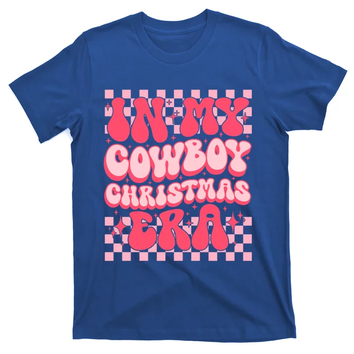 Retro Groovy In My Cow Christmas Era Pink Christmas Gift T-Shirt