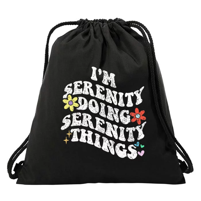 Retro Groovy Im Serenity Doing Serenity Things Funny Drawstring Bag