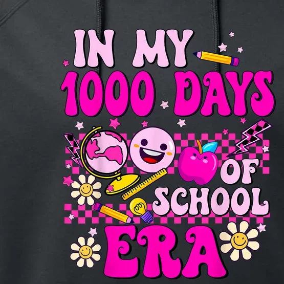 Retro Groovy In My 1000 Days Of School Era 1000 Days Smarter Performance Fleece Hoodie