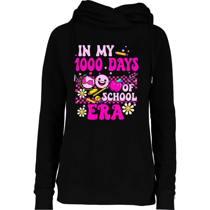 Retro Groovy In My 1000 Days Of School Era 1000 Days Smarter Womens Funnel Neck Pullover Hood