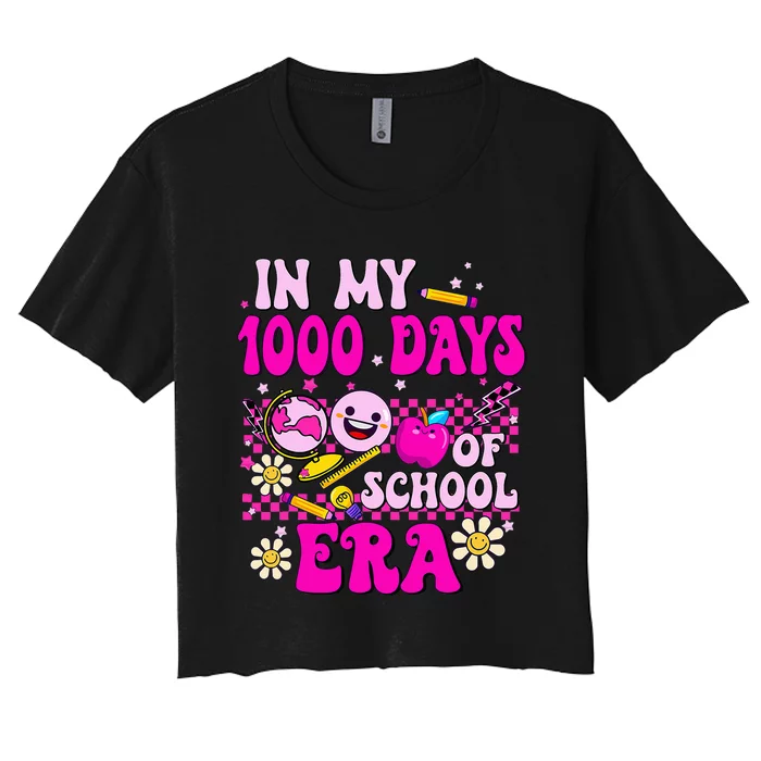 Retro Groovy In My 1000 Days Of School Era 1000 Days Smarter Women's Crop Top Tee