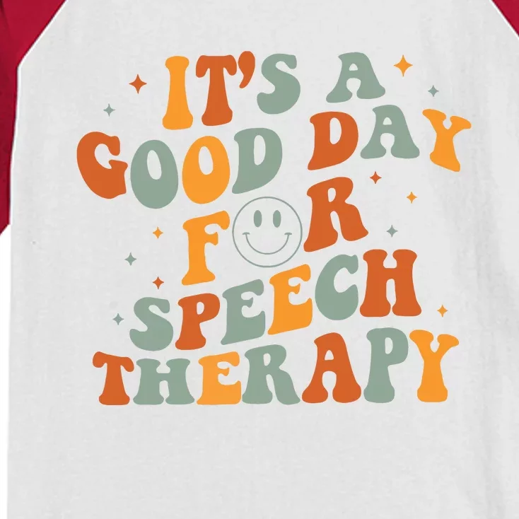 Retro Groovy Its A Good Day For Speech Therapy Smile Face Kids Colorblock Raglan Jersey