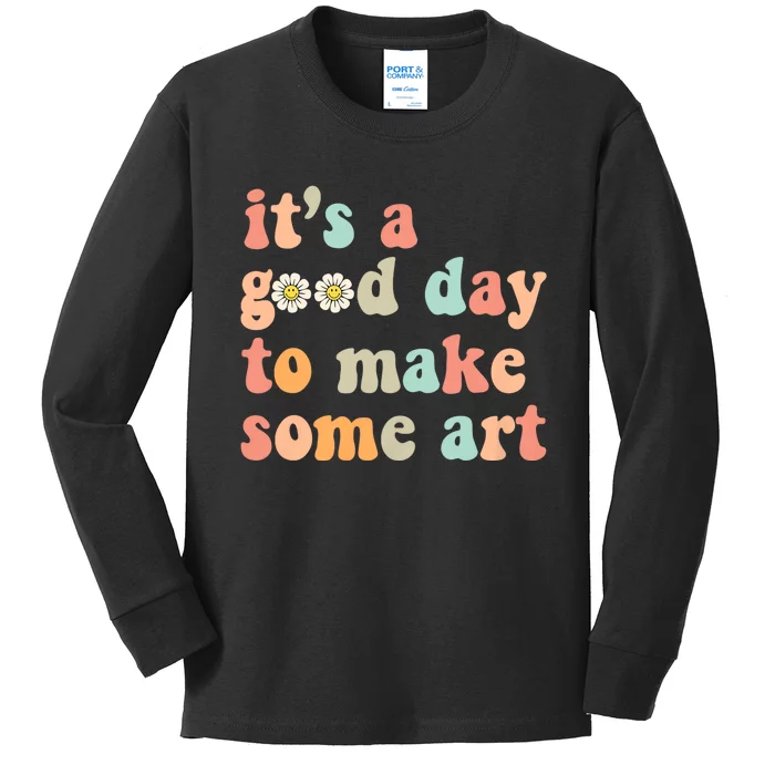 Retro Groovy ItS A Good Day To Make Art Artist Art Maker Kids Long Sleeve Shirt