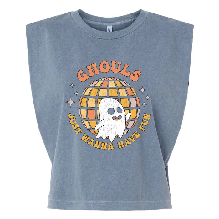 Retro Ghouls Just Wanna Have Fun Groovy Ghost Halloween Gift Garment-Dyed Women's Muscle Tee