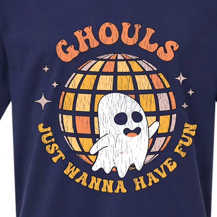 Retro Ghouls Just Wanna Have Fun Groovy Ghost Halloween Gift Sueded Cloud Jersey T-Shirt