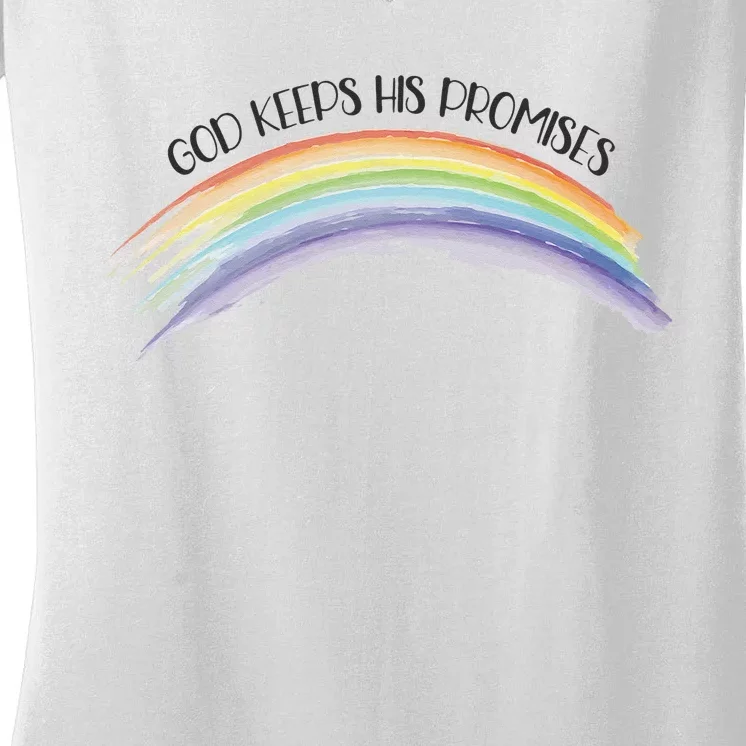 Rainbow God Keeps His Promises, Christian Religious Faith Women's V-Neck T-Shirt