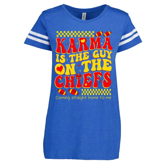 Retro Groovy Karma Is the Guy on the Chief Enza Ladies Jersey Football T-Shirt