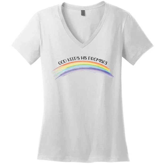 Rainbow God Keeps His Promises Christian Religious Faith Women's V-Neck T-Shirt