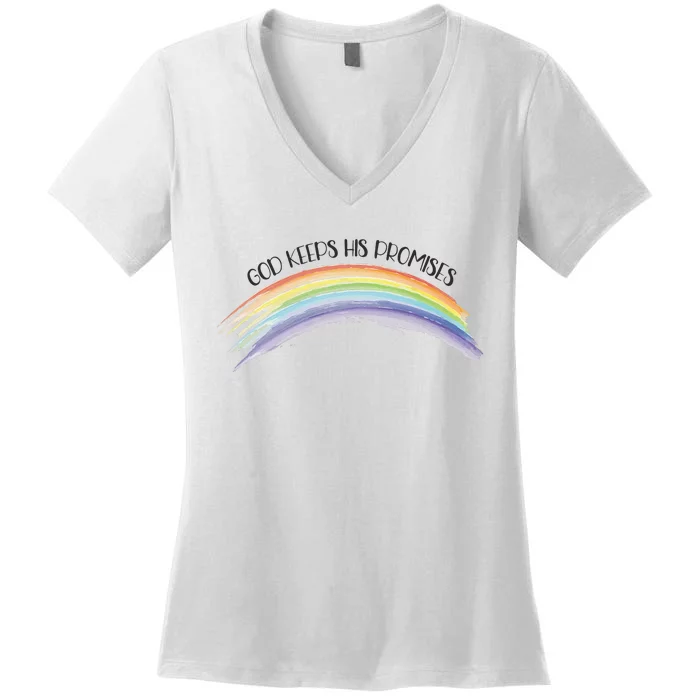 Rainbow God Keeps His Promises Christian Religious Faith Women's V-Neck T-Shirt