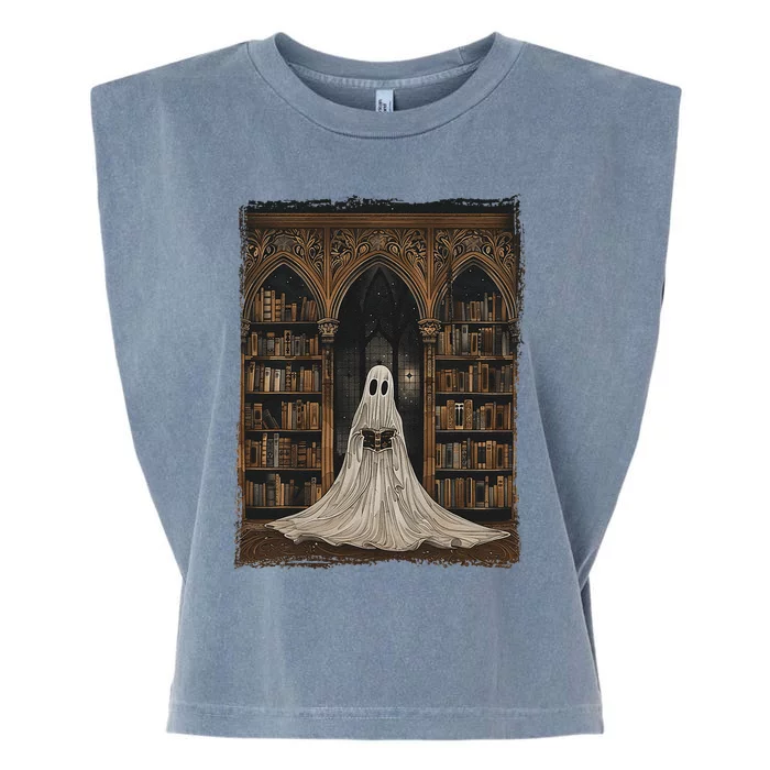 Reading Ghost Library Halloween Librarian Book Lovers Garment-Dyed Women's Muscle Tee