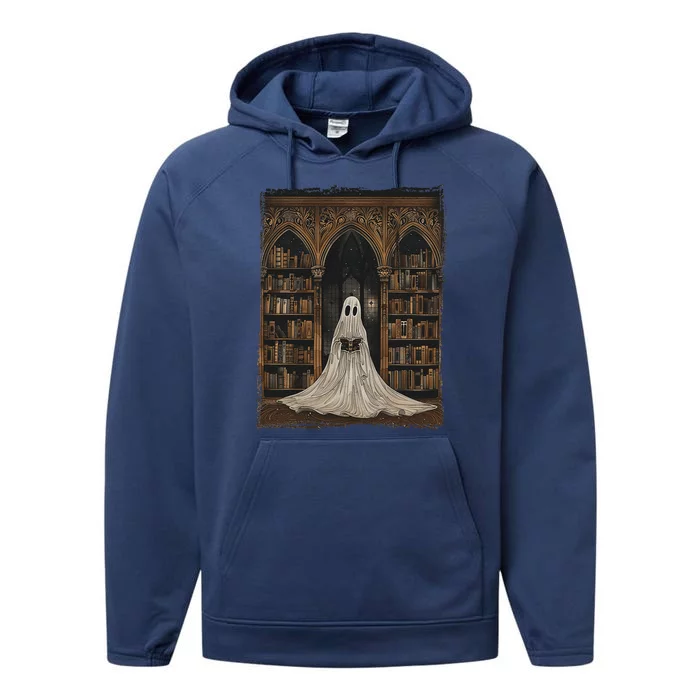 Reading Ghost Library Halloween Librarian Book Lovers Performance Fleece Hoodie