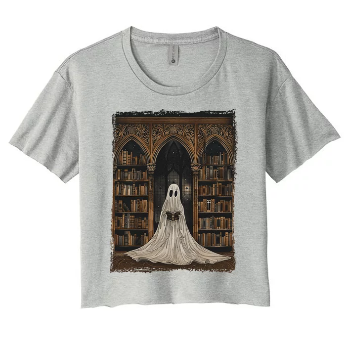 Reading Ghost Library Halloween Librarian Book Lovers Women's Crop Top Tee