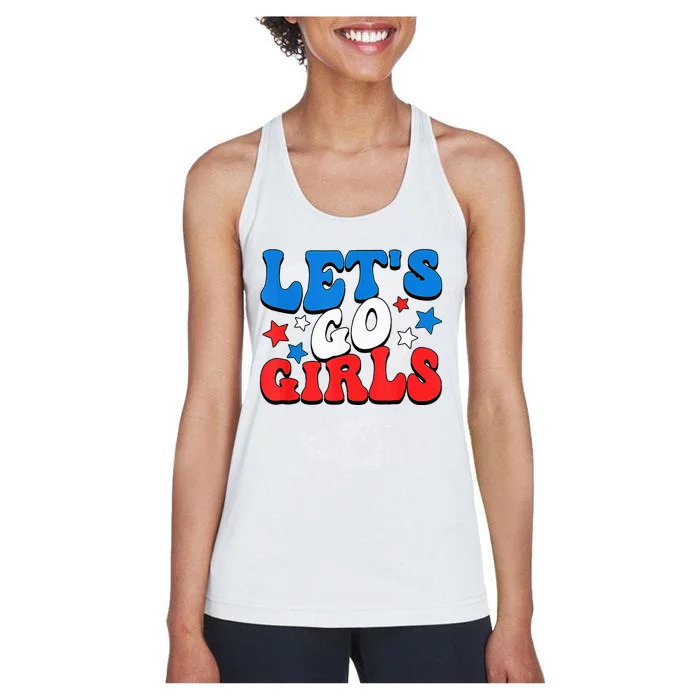 Retro Groovy Lets Go Girl 4th Of July Women's Racerback Tank