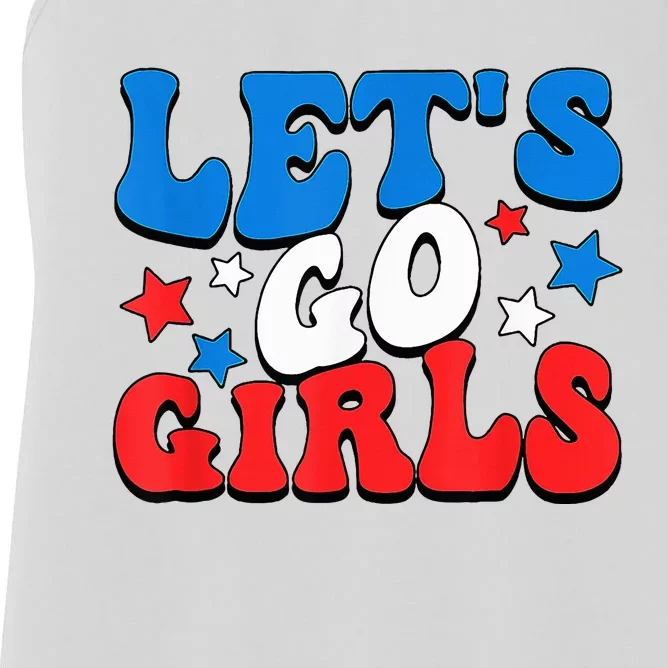 Retro Groovy Lets Go Girl 4th Of July Women's Racerback Tank