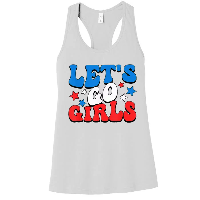 Retro Groovy Lets Go Girl 4th Of July Women's Racerback Tank