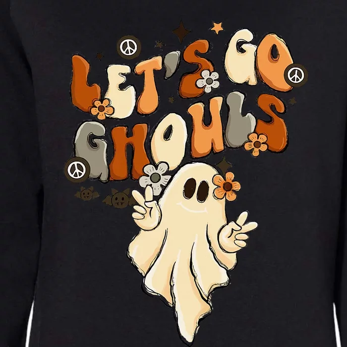 Retro Groovy Lets Go Ghouls Halloween Ghost Womens California Wash Sweatshirt