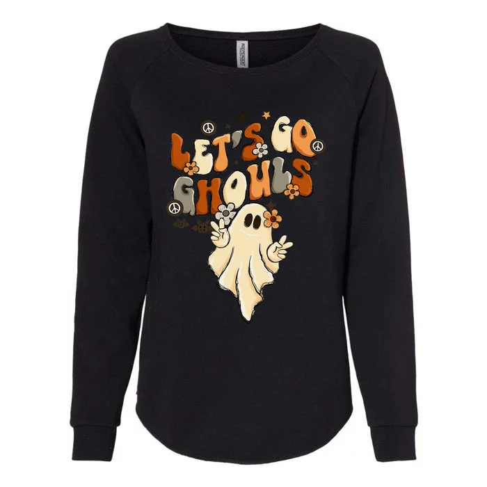 Retro Groovy Lets Go Ghouls Halloween Ghost Womens California Wash Sweatshirt