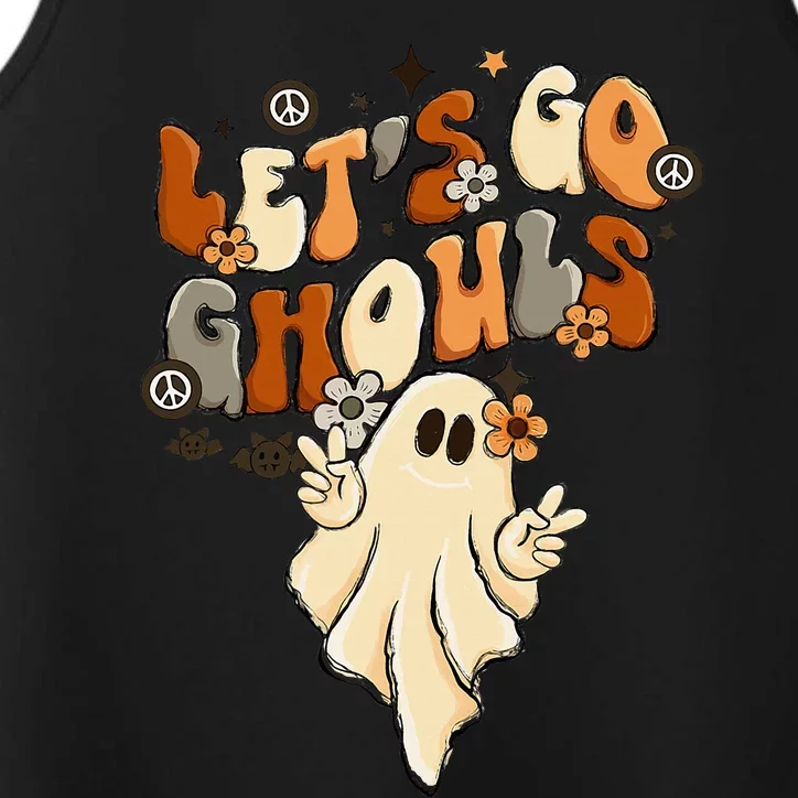 Retro Groovy Lets Go Ghouls Halloween Ghost Performance Tank